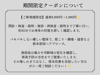 シセイ鍼灸整体院 本町院(Shisei鍼灸整体院)/限定クーポンについて