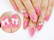 ネイルコレクション ピンク(Nail Collection Pink)/ジェル放題★３Ｄリボン：パール