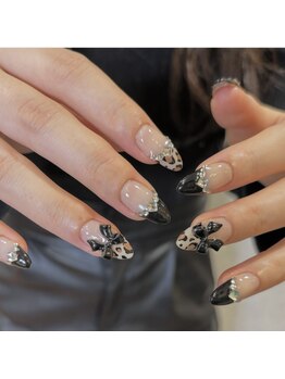 ウェイビーズ ネイル(wavy's.nail)/レオパード×リボンネイル