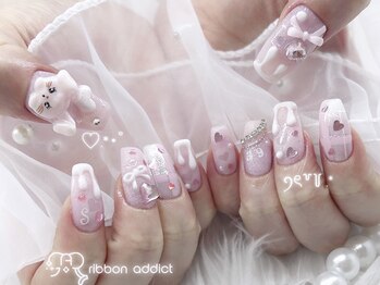 リボンアディクト(ribbon addict)/甘めピンクネイル♪
