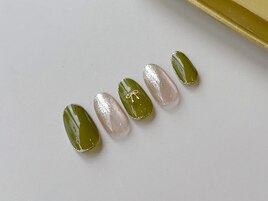 モスグリーン×リボン