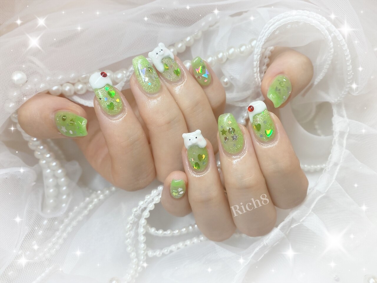 ネイルチップくまさんメロンソーダクリームソーダネイル73専用 ネイルチップくまさんメロンソーダクリームソーダネイル73再販