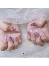 ヘブン ネイル 鶯谷(HEAVEN Nail)/パープル×ピンクマーブルネイル