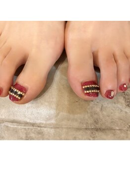 coreTH/レッド　上品フットネイル