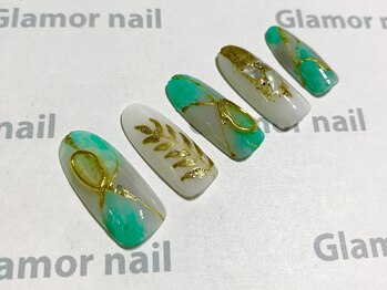 グラマーネイル(Glamor nail)/ターコイズ×リーフ