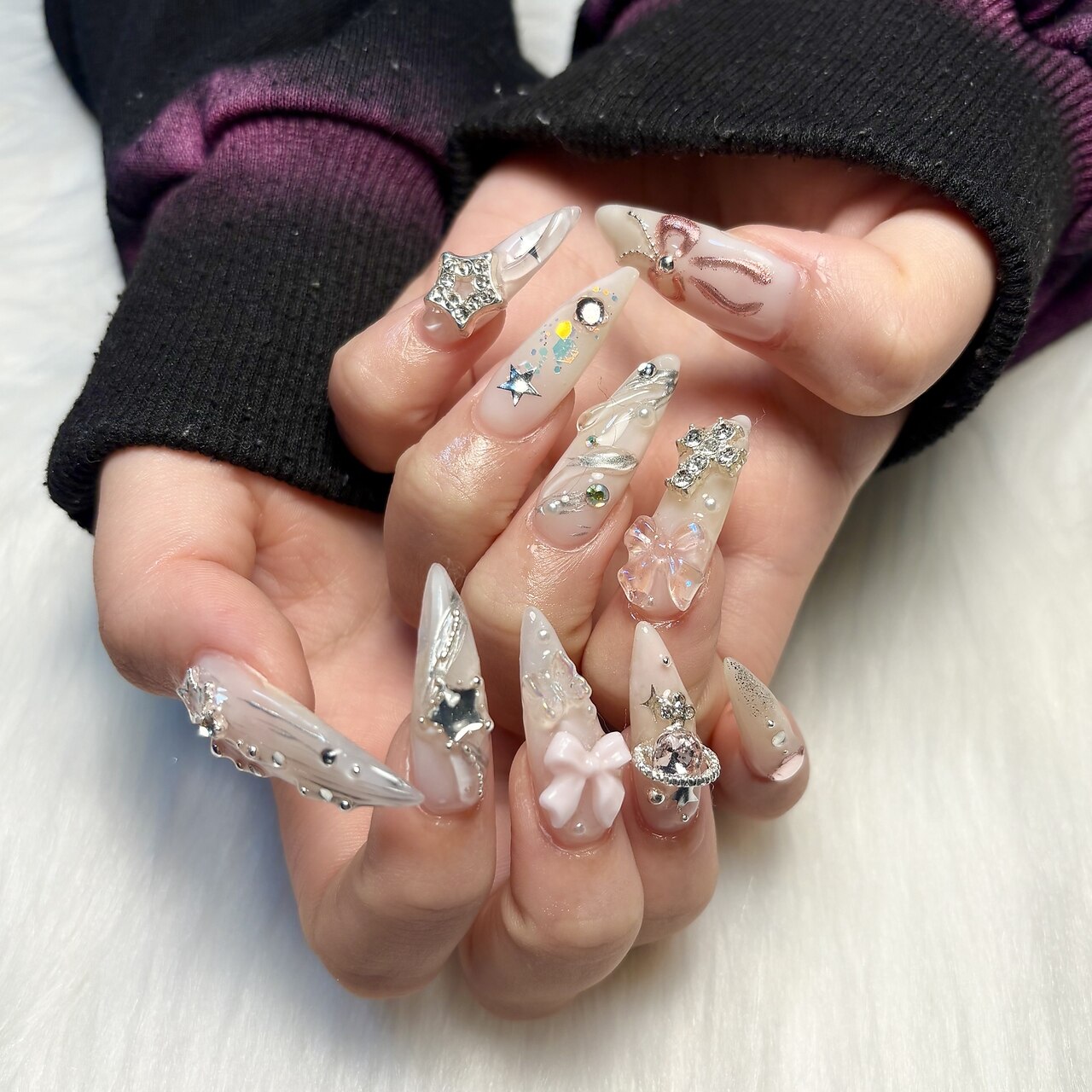 ◆★持ち込みデザインネイル★◆【長さだし10本込み】デザインパーツつけ放題