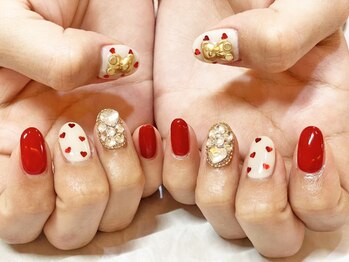 ライトウェーブ 長野駅前店/ハートのドット×赤色ネイル♪