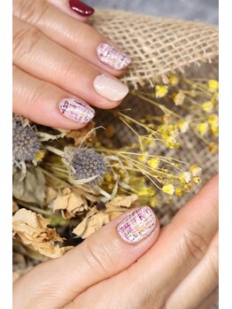 キダチ(Kidati)/ピンク赤ツイードネイル