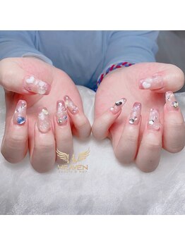 クリアピンク×ビジュー&ハート