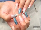 ぶっくりリボン×ブルーネイル