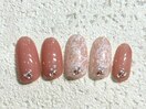 白レース×ピンクベージュ