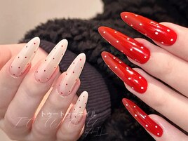 ドットxベージュx赤