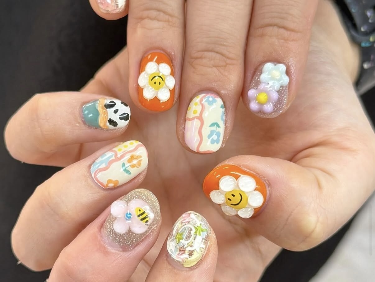 手作りネイルチップ レトロポップデザイン 激かわいい 夏 手作りネイル
