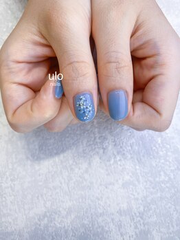 ウロネイルズ(ulo nails)/ブルー押し花ネイル