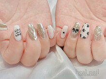 ヒールネイル(heal nail)/white×シルバー×ribbon.