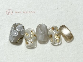 ネイルメゾン 梅田(NAIL MAISON)/メタリック和柄くすみカラー