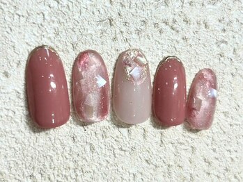 ナナネイル(Nana.Nail)/モーヴピンク×シェルネイル