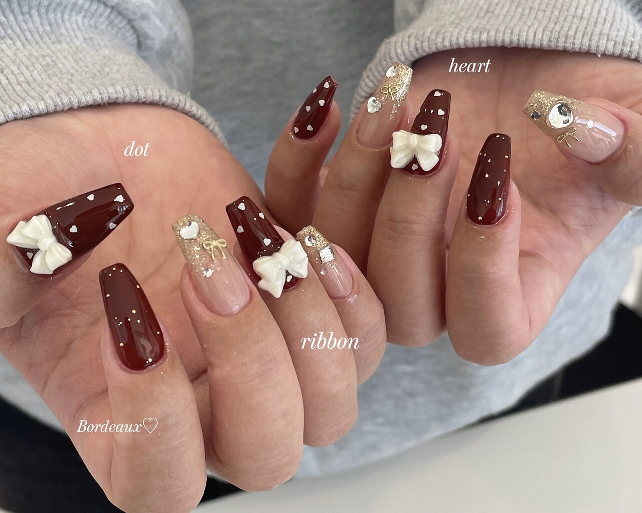2025年秋トレンド】ボルドー ハートのネイルデザイン集｜人気順