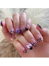 ヘブン ネイル 鶯谷(HEAVEN Nail)/ブラックレオパード×リボンネイ