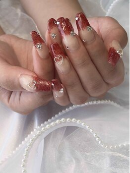 ラメグラデーション+パーツ