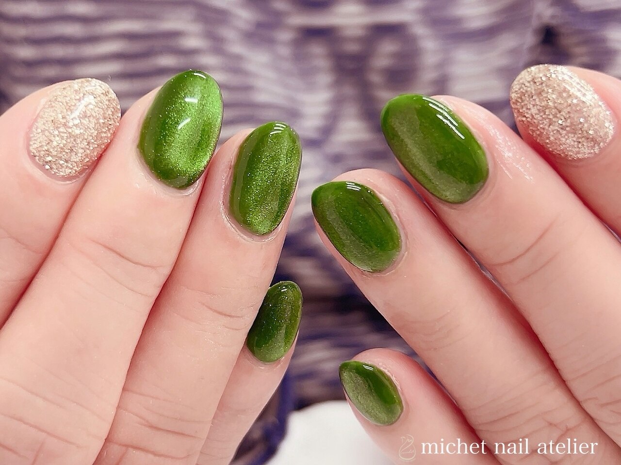 ［39］ネイルチップ マグネットネイル フレンチ 秋ネイル グリーン ニュアンス 39］ネイルチップ マグネットネイル フレンチ 秋ネイル グリーン