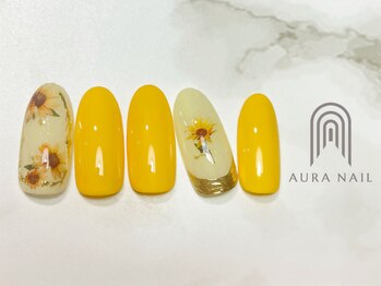 オーラ レアレア市川店内(AURA)/クラシカルひまわりネイル