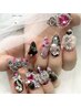 オフ無料ストーン乗せ放題ハンドネイルコース（ベースはグラデやベタ塗り）