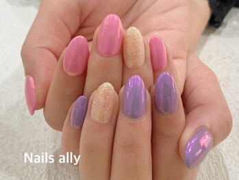 ネイルズアリー 立川店(Nails ally)/オーロラミラー×パステルカラー