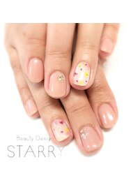 春ネイル 押し花 カラフル