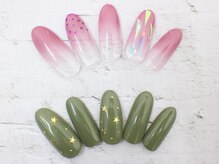 ネイルサロンセレーネ(Selene)/ピンク　カーキ　秋ネイル