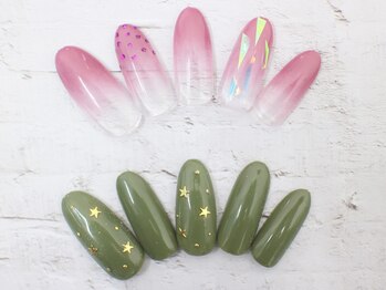 ネイルサロンセレーネ(Selene)/ピンク カーキ 秋ネイル