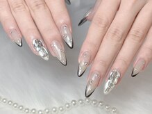 福ネイル(nail)/黒Vフレンチ