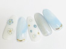 コルン/お花ブルーネイル