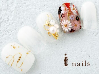 アイネイルズ 横浜WEST店(I-nails)/ホワイト和装フラワー　10480円