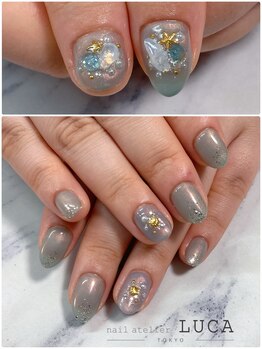 ネイルアトリエルカ(nail atelier LUCA)/W-355 大人可愛いビジューネイル