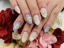 ダブルネイル(Double Nail)/【ほり】ぷっくりブルーフラワー