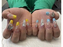 ネイルズフォーユー(Nails 4 U)/水色&黄色のフレンチネイル