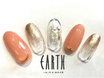アース コアフュールボーテ 新潟中野山店 (EARTH Coiffure beaute')/ラメグラデ×オレンジ　￥5000