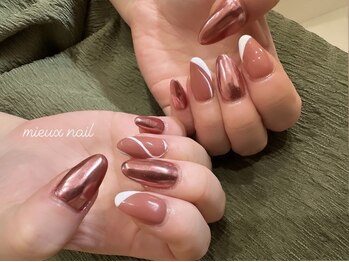 ミュー ネイル(mieux nail)/ミラー×ワンカラー×アート