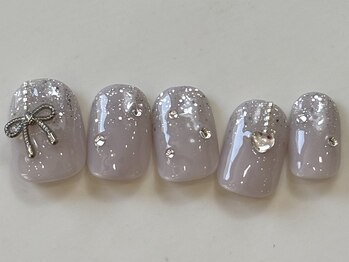 ネイルメゾン 天神店(NAIL MAISON)/シルバーラメグラリボン¥7000