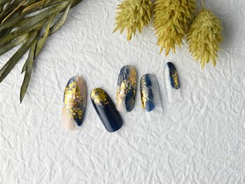 ソウ 難波店 nail salon Sou/ネイビー×ホイルnail
