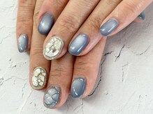 ディーネイル 池袋(D-nail)/【森】くすみブルー×埋めつくし