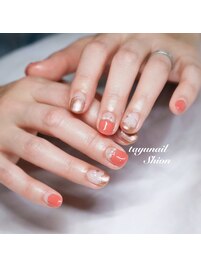 オレンジハートネイル