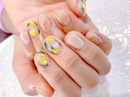#ミモザ#ニュアンス#手描き#押花