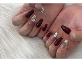 ボルドー × ラメグラ シェルmix