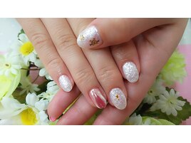 ホワイト&ミラーネイルピンク