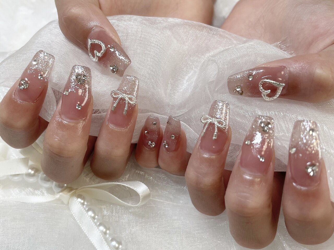 ネイルチップ ワンホン ビジュー スタッズ ラメ ネイルチップ ワンホン