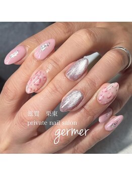 ジェルメ(germer)/ふんわり春レオパードネイル！