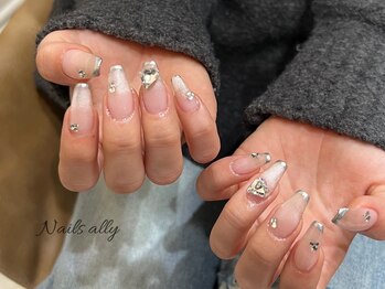 ネイルズアリー 立川店(Nails ally)/透明感×オフィスピンク×ハート