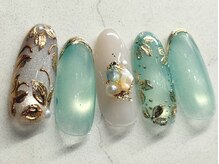 チェリーズネイル(Cherrys Nail)/フラワー 緑 春 大人ネイル